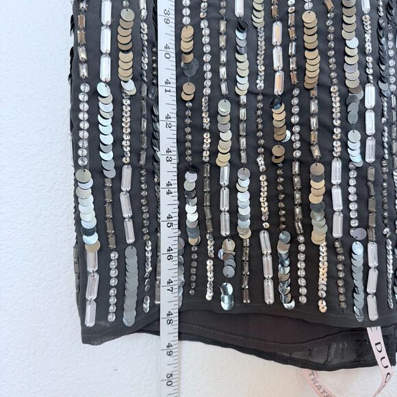 NWT Mac Duggal Embellished High Neck Long Sleeve Fitted Dress in Charcoal Gray 4 - Picture 13 of 16